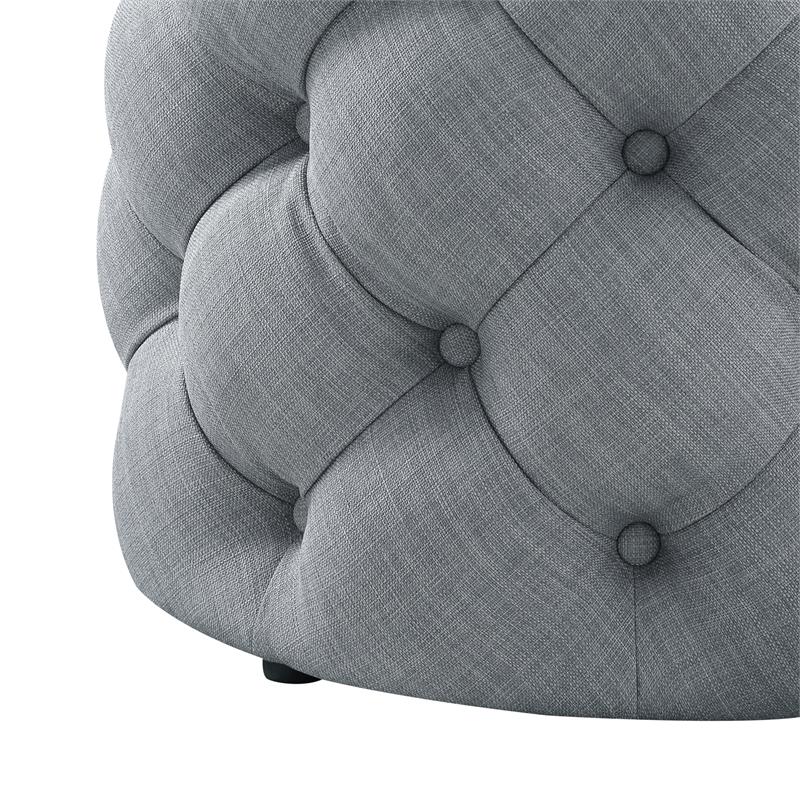 Posh Living Michalina Modern Linen Fabric 1Pc Round Ottoman in Light Gray