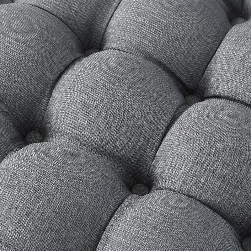 Posh Living Michalina Modern Linen Fabric 1Pc Round Ottoman in Light Gray