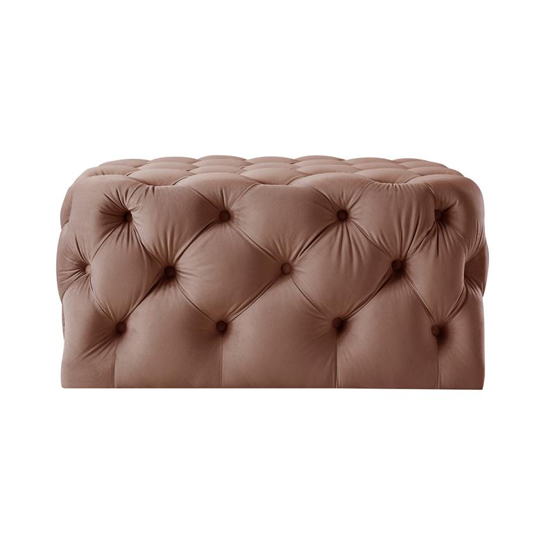 Posh Living Ramon Modern Velvet Cocktail Ottoman Blush Pink