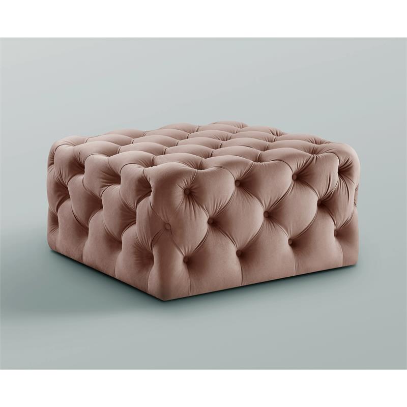 Posh Living Ramon Modern Velvet Cocktail Ottoman Blush Pink