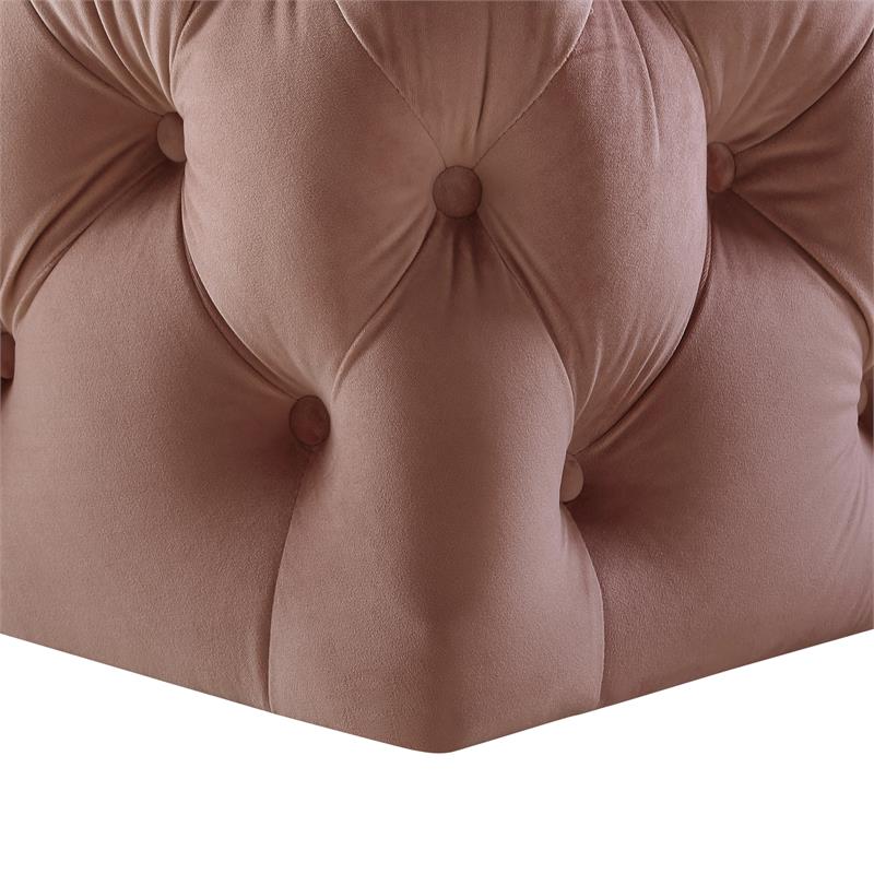 Posh Living Ramon Modern Velvet Cocktail Ottoman Blush Pink