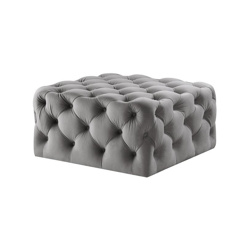 Posh Living Ramon Modern Velvet Cocktail Ottoman in Gray