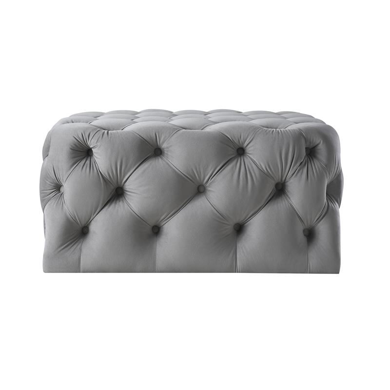 Posh Living Ramon Modern Velvet Cocktail Ottoman in Gray