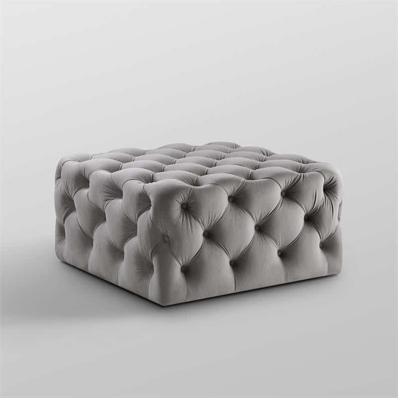 Posh Living Ramon Modern Velvet Cocktail Ottoman in Gray