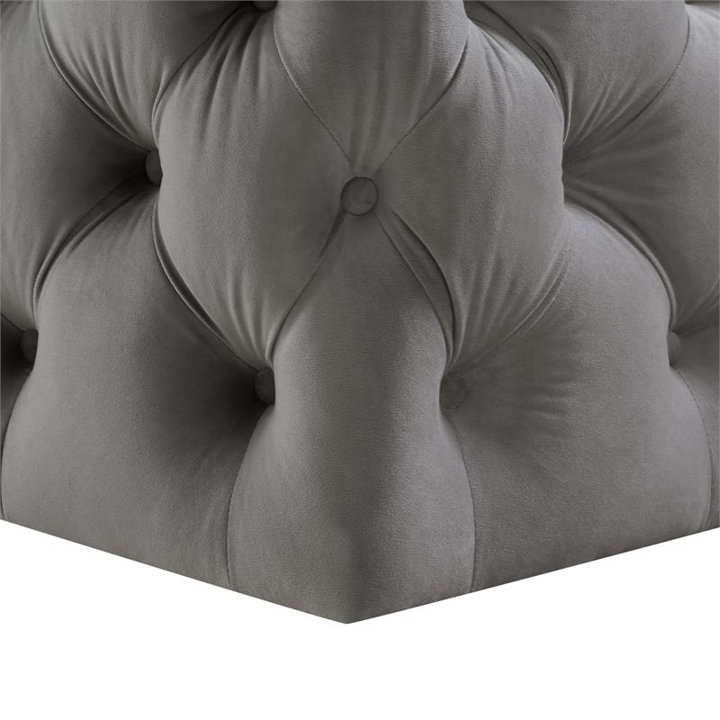 Posh Living Ramon Modern Velvet Cocktail Ottoman in Gray