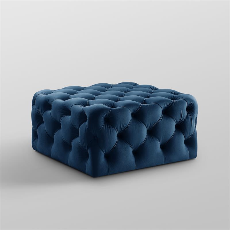 Posh Living Ramon Modern Velvet Cocktail Ottoman in Navy