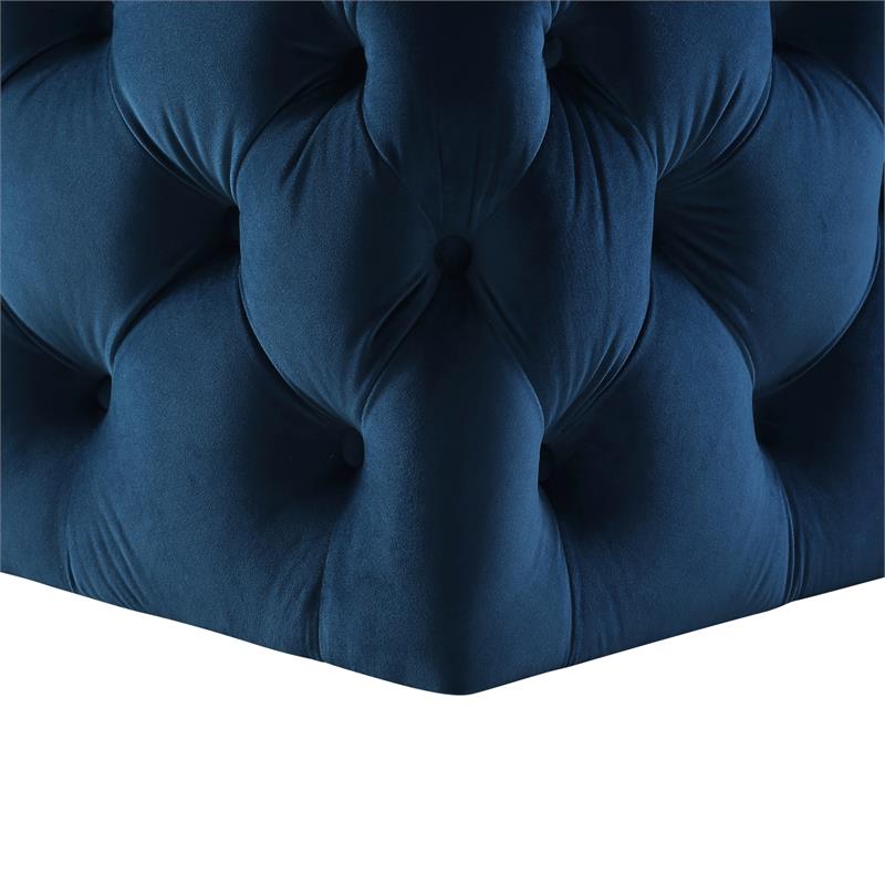 Posh Living Ramon Modern Velvet Cocktail Ottoman in Navy