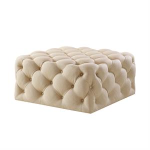 Posh Living Ramon Modern Linen Fabric Cocktail Ottoman in Beige