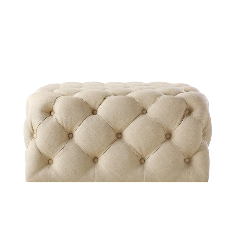 Posh Living Ramon Modern Linen Fabric Cocktail Ottoman in Beige