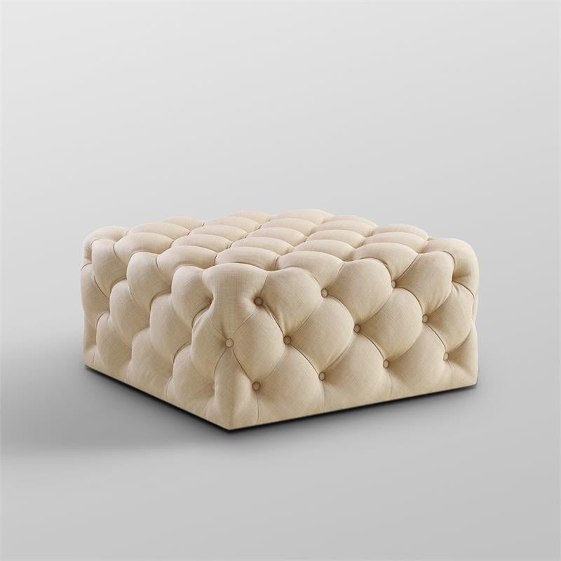 Posh Living Ramon Modern Linen Fabric Cocktail Ottoman in Beige