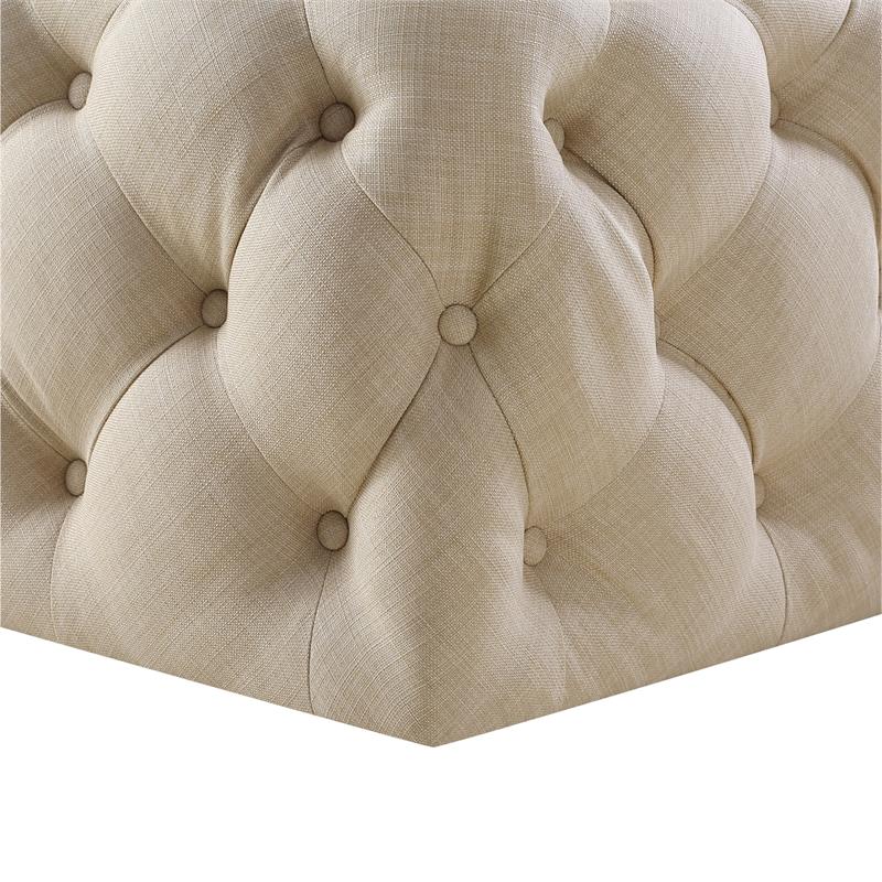 Posh Living Ramon Modern Linen Fabric Cocktail Ottoman in Beige
