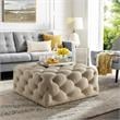 Posh Living Ramon Modern Linen Fabric Cocktail Ottoman in Beige