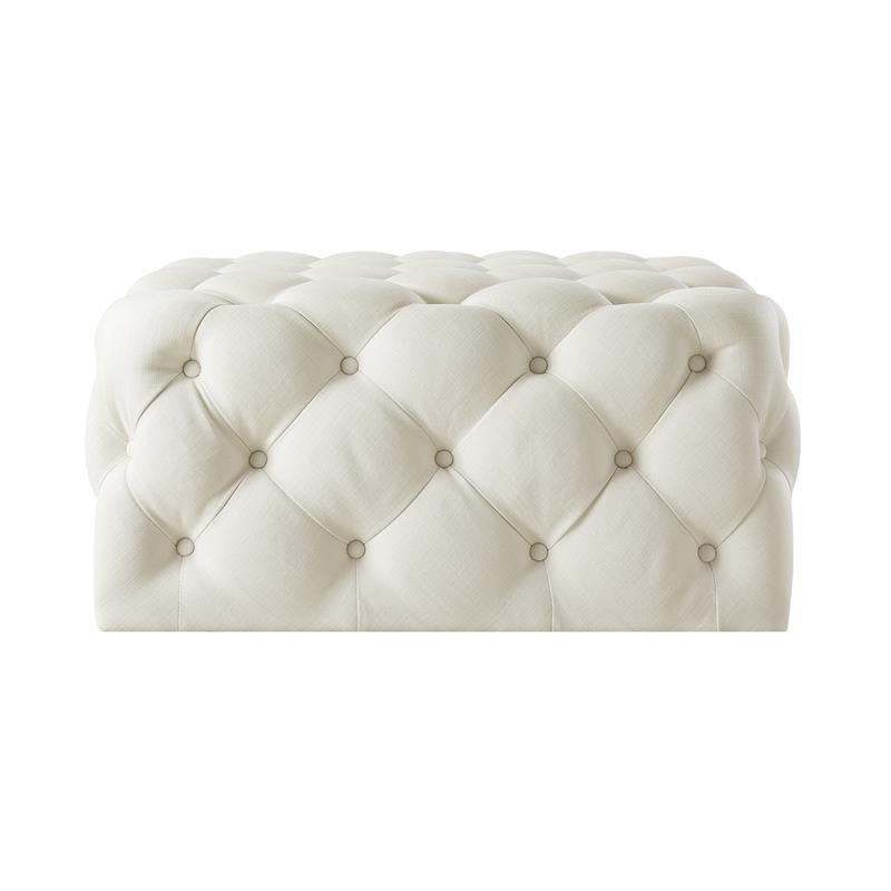 Posh Living Ramon Modern Linen Fabric Cocktail Ottoman in Cream/White