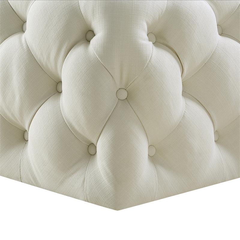 Posh Living Ramon Modern Linen Fabric Cocktail Ottoman in Cream/White