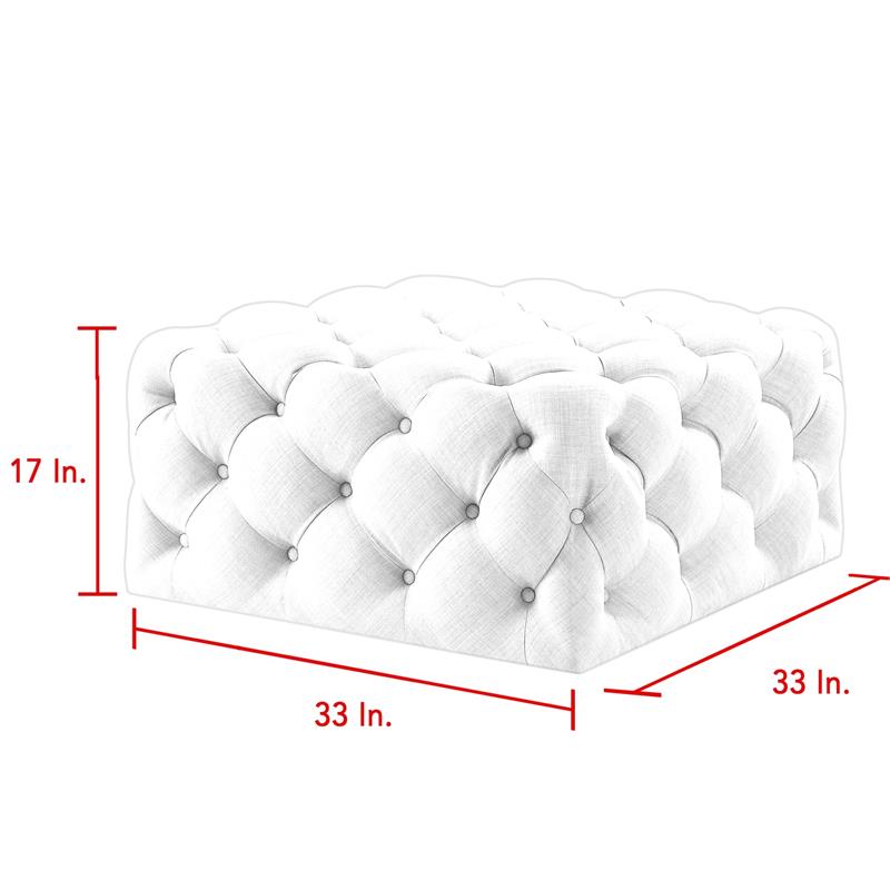 Posh Living Ramon Modern Linen Fabric Cocktail Ottoman in Cream/White