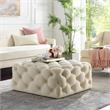 Posh Living Ramon Modern Linen Fabric Cocktail Ottoman in Cream/White