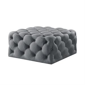 Posh Living Ramon Modern Linen Fabric Cocktail Ottoman in Light Gray