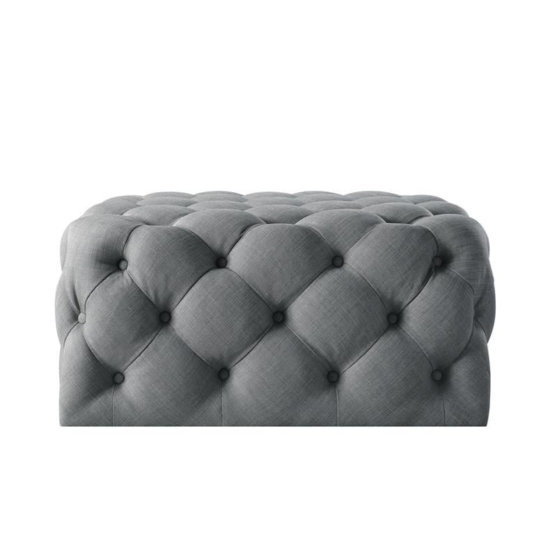 Posh Living Ramon Modern Linen Fabric Cocktail Ottoman in Light Gray
