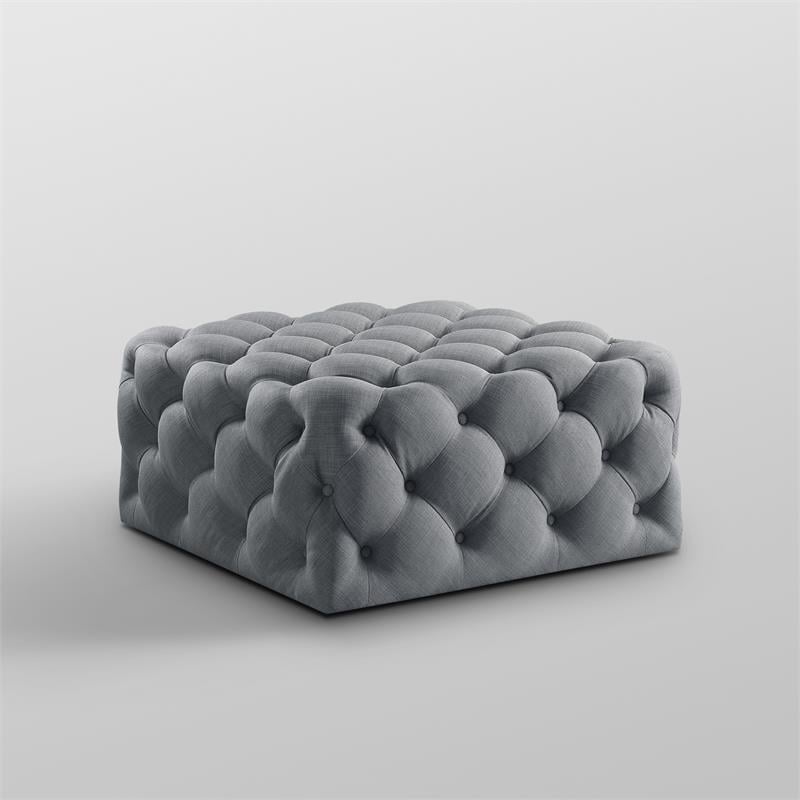 Posh Living Ramon Modern Linen Fabric Cocktail Ottoman in Light Gray