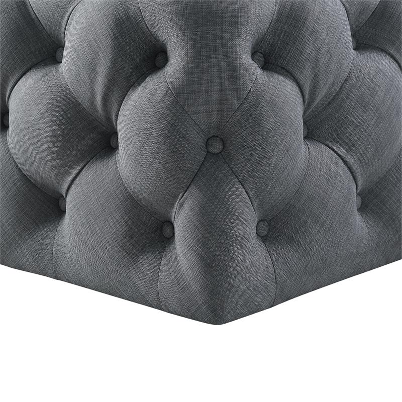 Posh Living Ramon Modern Linen Fabric Cocktail Ottoman in Light Gray