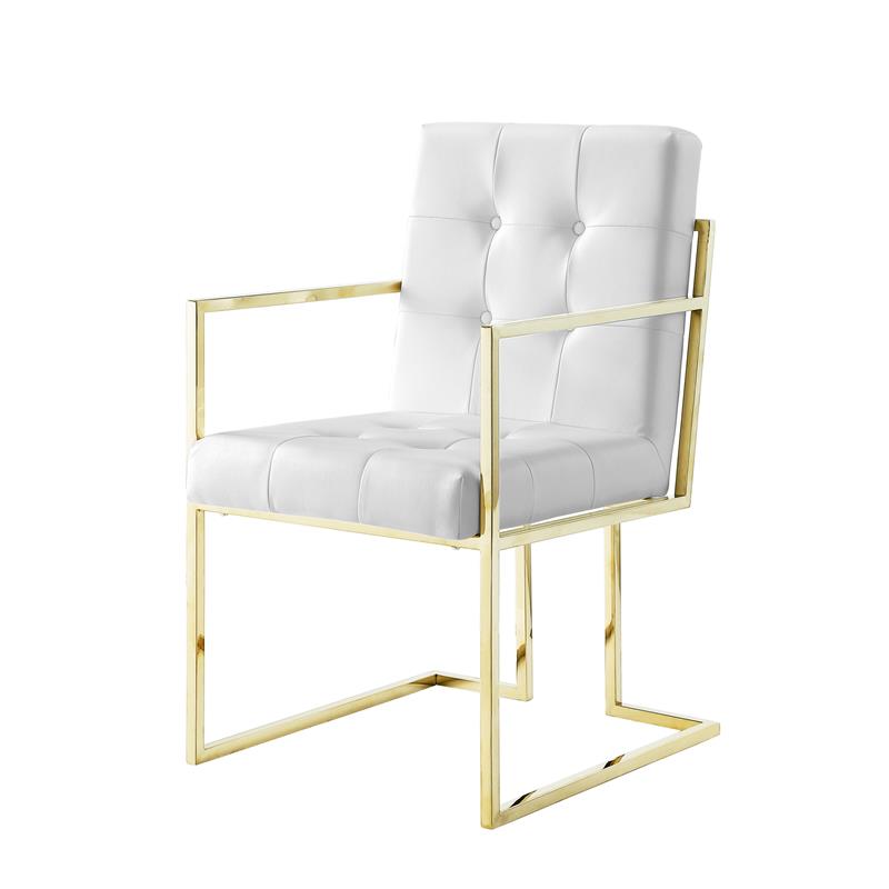 Posh Living Evan Tufted Faux Leather Dining Chair - White/Gold (Set of 2)