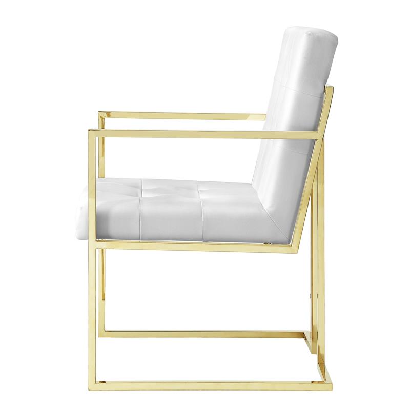 Posh Living Evan Tufted Faux Leather Dining Chair - White/Gold (Set of 2)