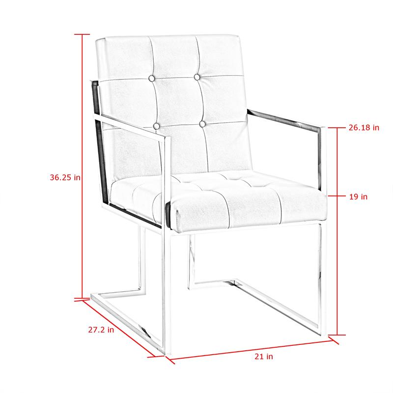 Posh Living Evan Tufted Faux Leather Dining Chair - White/Gold (Set of 2)