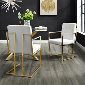 Posh Living Evan Tufted Faux Leather Dining Chair - White/Gold (Set of 2)
