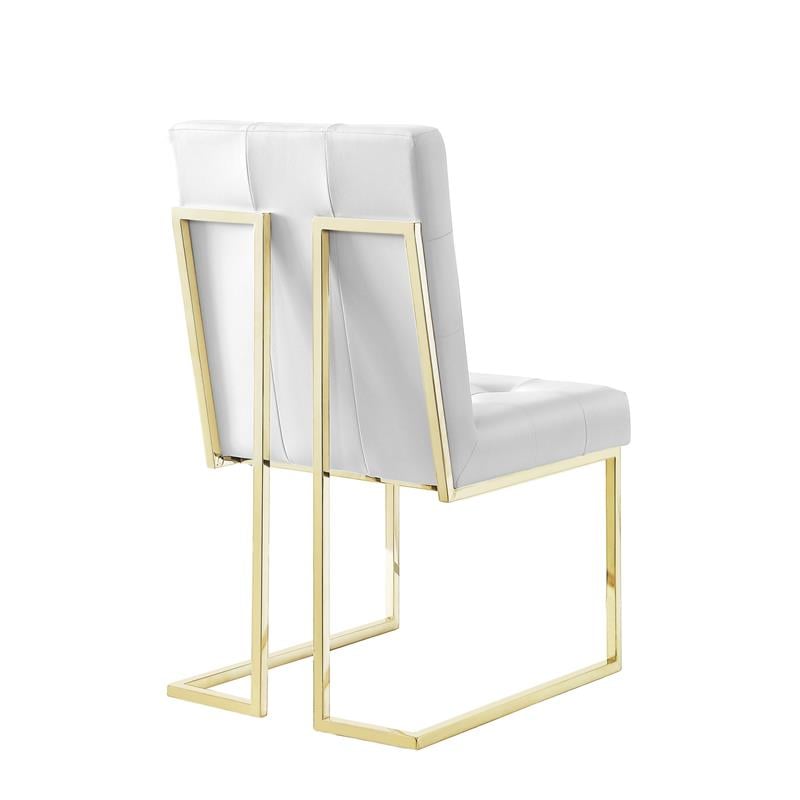 Buy 28 Inch Vegan Faux Leather Dining Side Chair, Set of 2, White, Gold  From Casagear