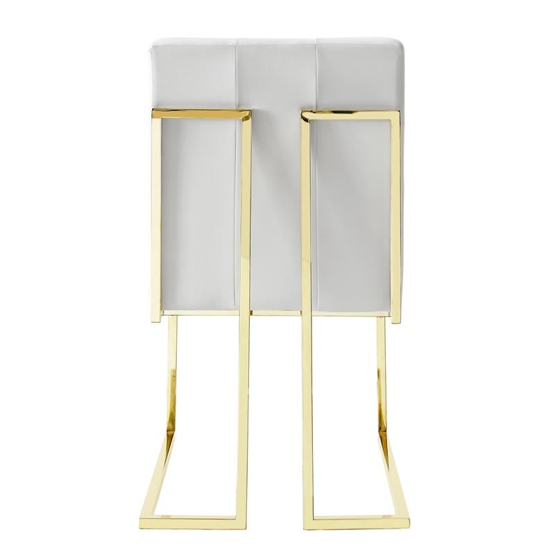 Buy 28 Inch Vegan Faux Leather Dining Side Chair, Set of 2, White, Gold  From Casagear