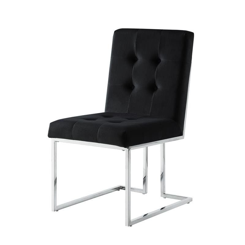 Posh Living Evan Velvet Dining Side Chair in Black/Chrome (Set of 2)