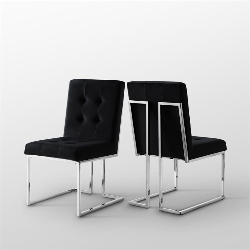 Posh Living Evan Velvet Dining Side Chair in Black/Chrome (Set of 2)