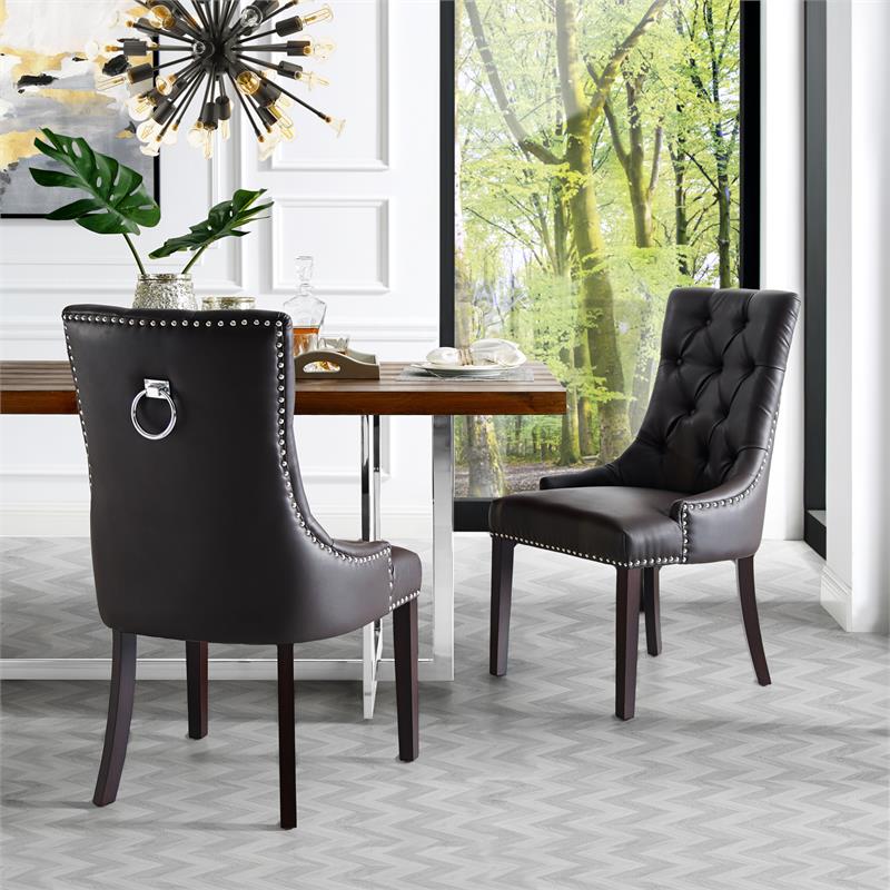 Posh Living Jose Faux Leather Dining Chair in Espresso (Set of 2)