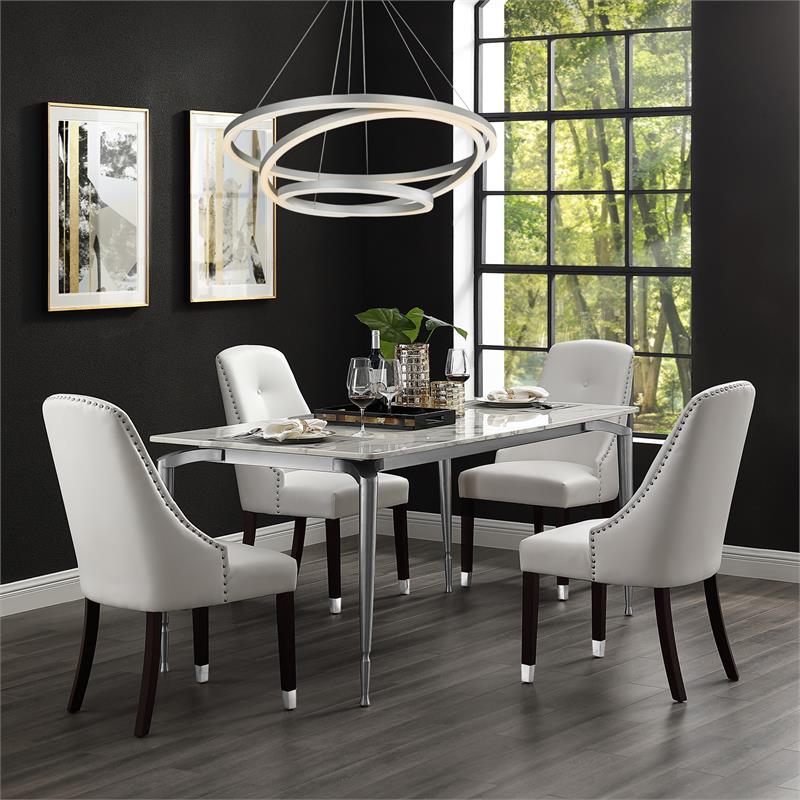 Posh Living Zoe Faux Leather Dining, White Leather And Chrome Dining Room Chairs