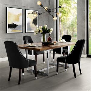 Posh Zoe Velvet Dining Chair with Nailhead Trim in Black/Silver (Set of 2)
