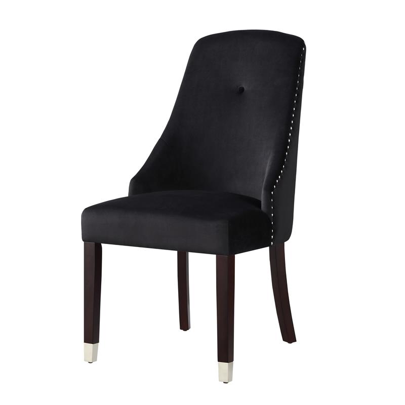 Posh Zoe Velvet Dining Chair with Nailhead Trim in Black/Silver (Set of 2)