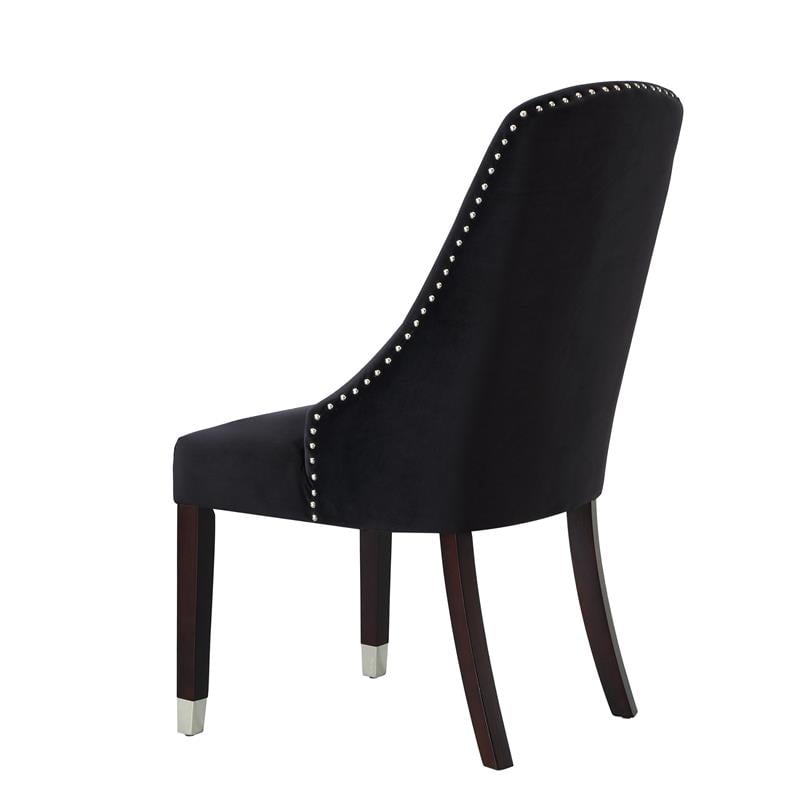 Posh Zoe Velvet Dining Chair with Nailhead Trim in Black/Silver (Set of 2)