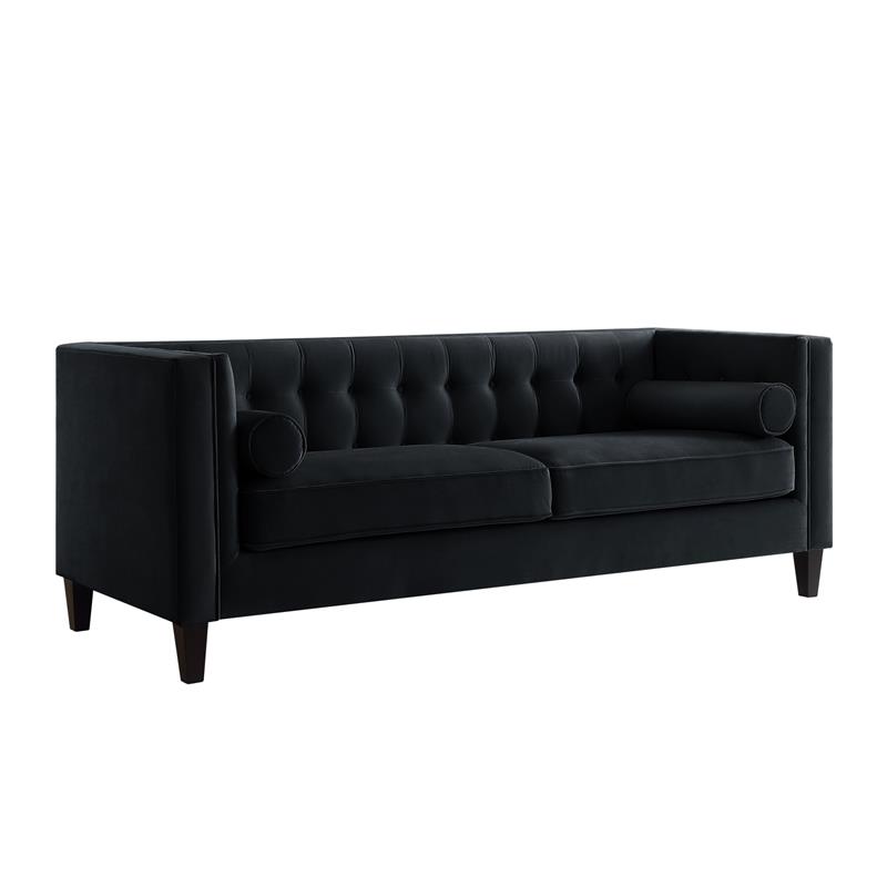 Posh Living Phoenix Button Tufted Velvet Sofa in Black