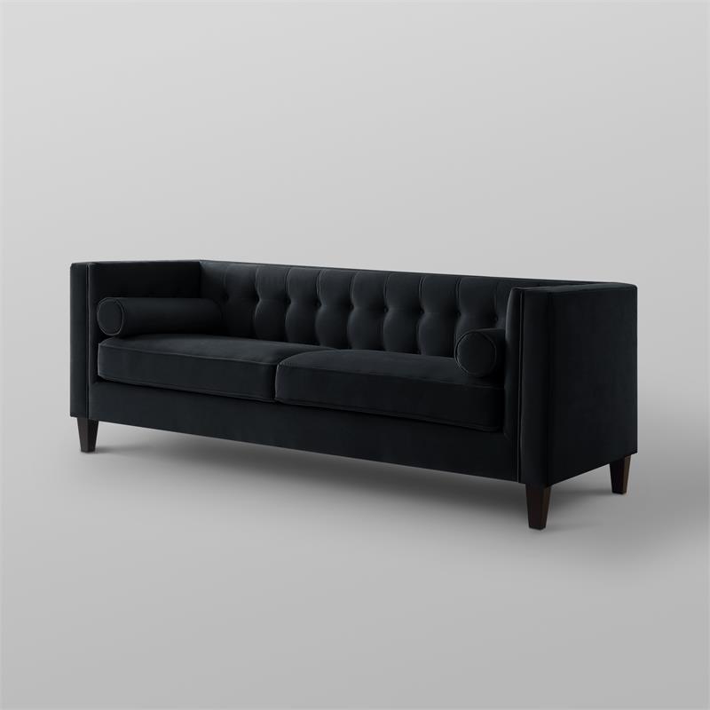 Posh Living Phoenix Button Tufted Velvet Sofa in Black