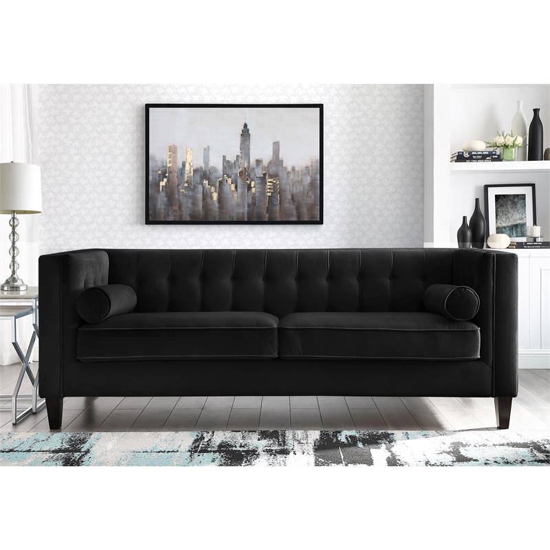 Posh Living Phoenix Button Tufted Velvet Sofa in Black