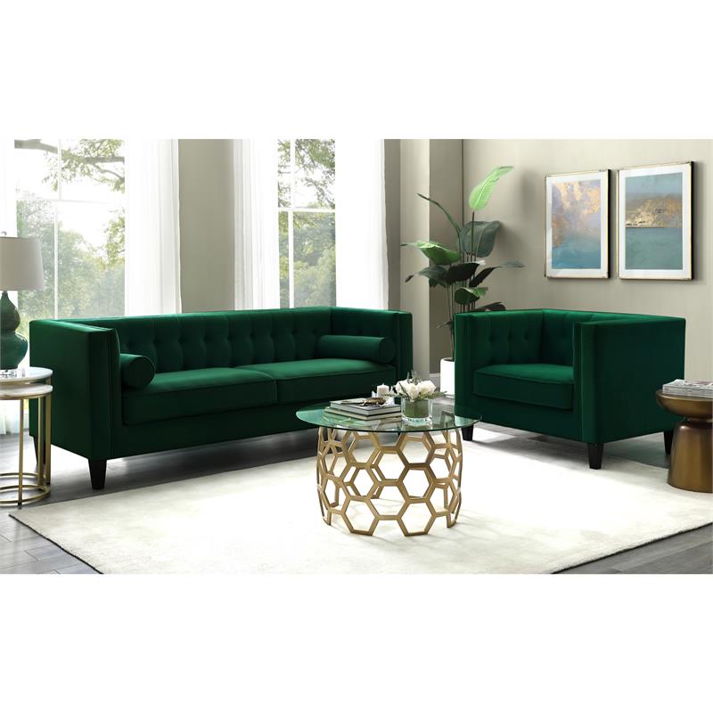 Posh Living Phoenix Button Tufted Velvet Sofa in Green