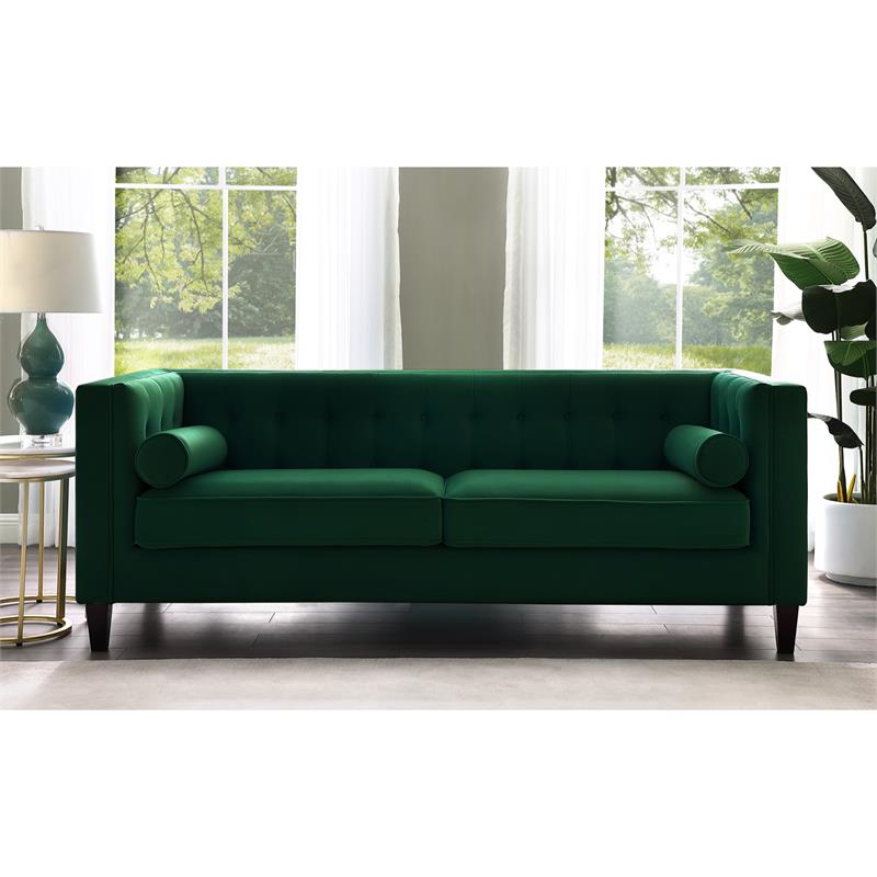 Posh Living Phoenix Button Tufted Velvet Sofa in Green