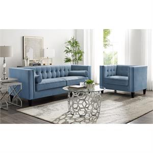 Posh Living Phoenix Button Tufted Velvet Sofa in Slate Blue
