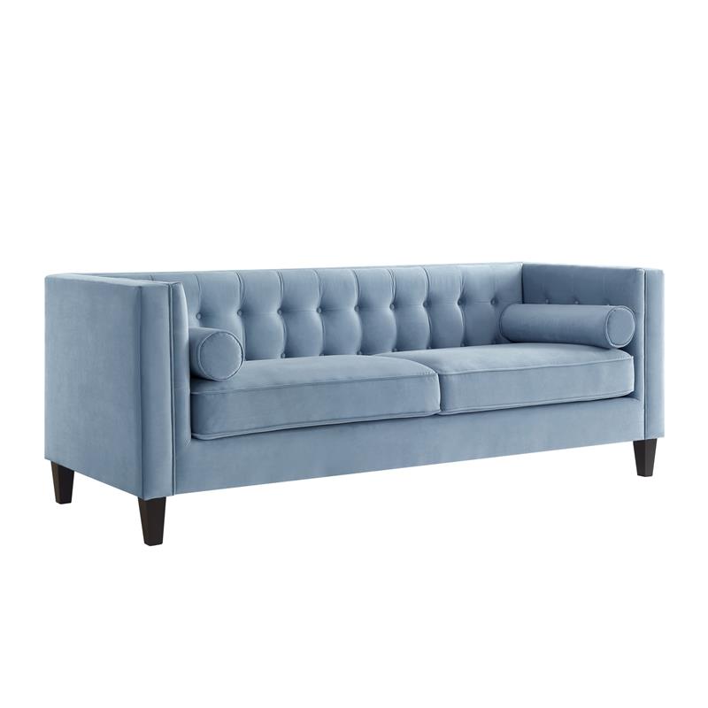 Posh Living Phoenix Button Tufted Velvet Sofa in Slate Blue
