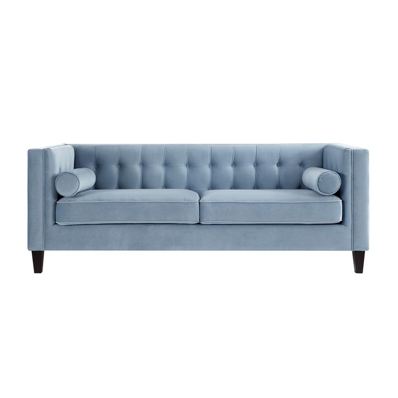 Posh Living Phoenix Button Tufted Velvet Sofa in Slate Blue