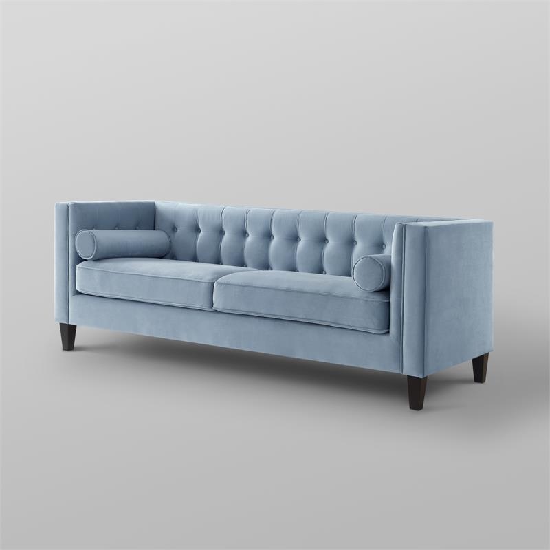 Posh Living Phoenix Button Tufted Velvet Sofa in Slate Blue