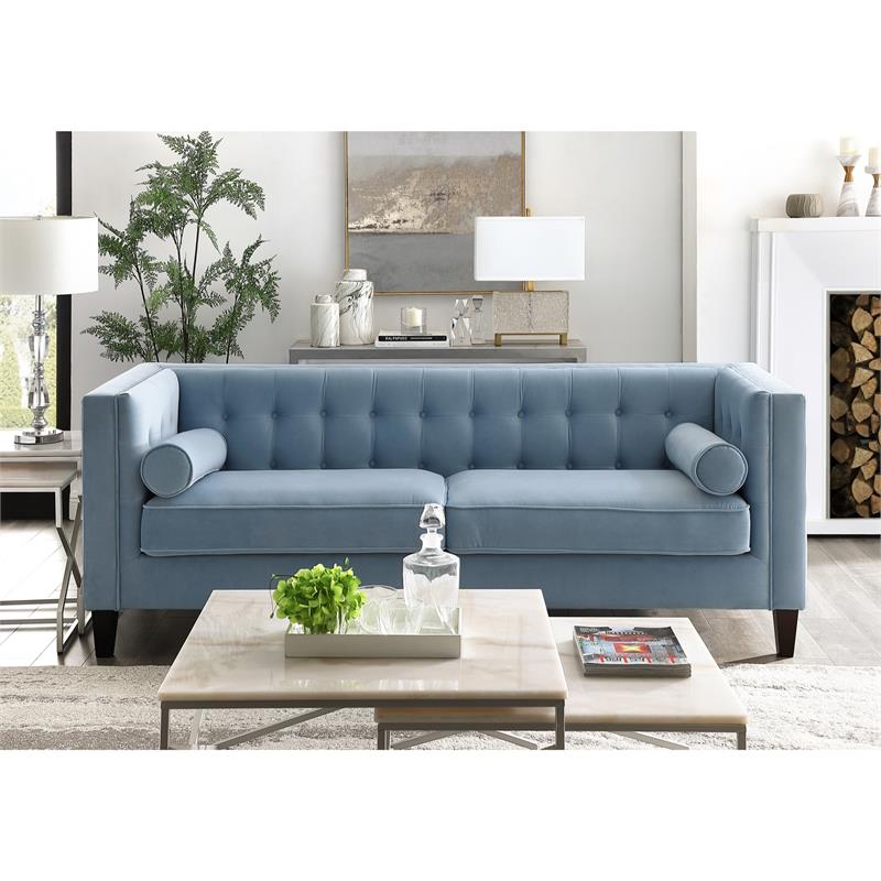 Posh Living Phoenix Button Tufted Velvet Sofa in Slate Blue