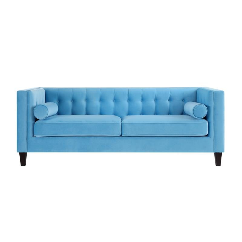 Posh Living Phoenix Button Tufted Velvet Sofa in Sky Blue