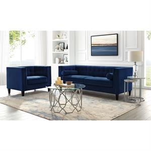 Posh Living Phoenix Button Tufted Velvet Sofa in Navy Blue