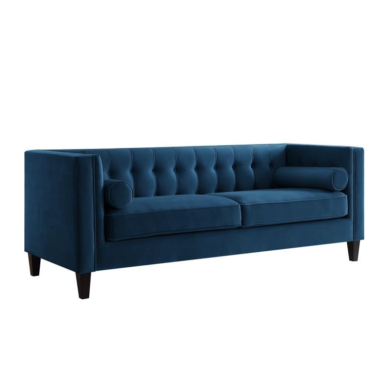 Posh Living Phoenix Button Tufted Velvet Sofa in Navy Blue